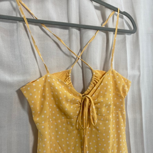 NWT Forever 21 Yellow White Polka Dot Mini Dress Spaghetti Strap Tie Backless S - Picture 2 of 10